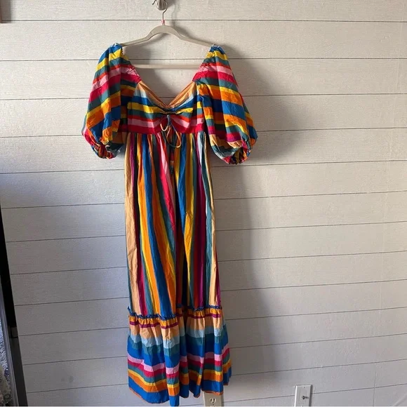 NWT $265 FARM RIO Striped Scarf Maxi Ruffled Dress Sz XS - Picture 6 of 11